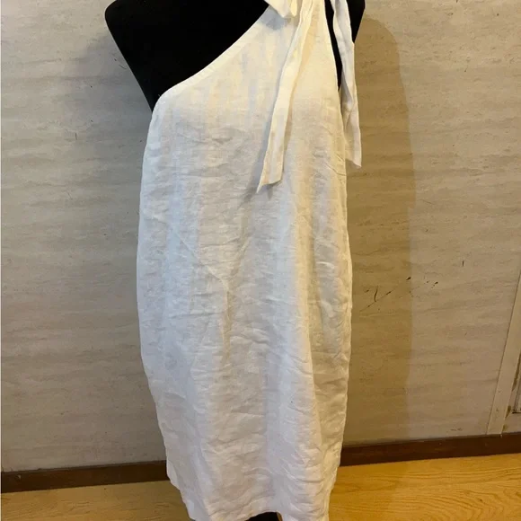 NWT- J.Crew One-Shoulder White Linen Tie-Shoulder Shift Dress - Picture 1 of 10